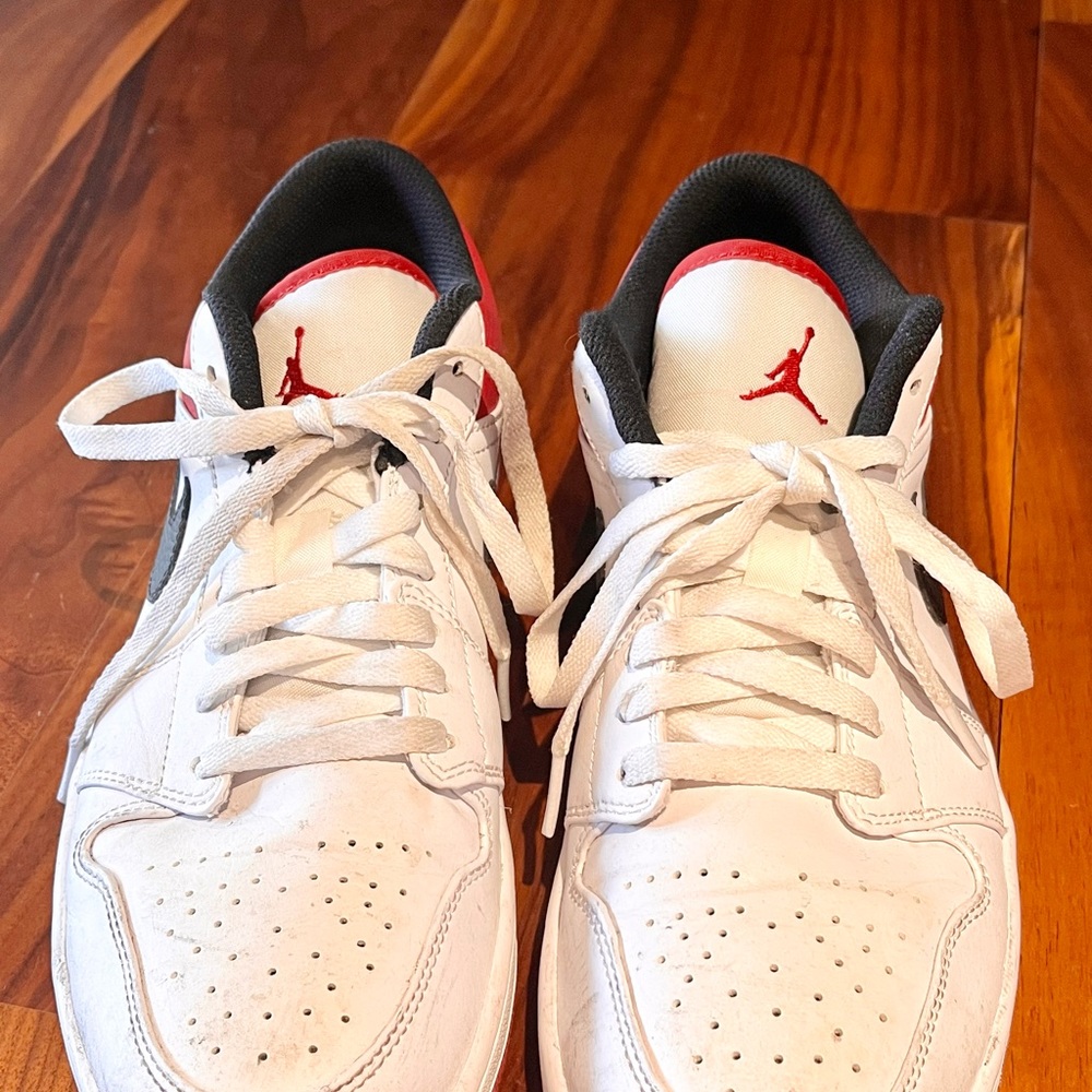 Red and White Low Top Jordan’s